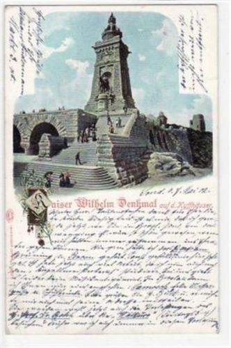 Kyffhäuser Lithographie vom Kaiser Wilhelm Denkmal auf dem Kyffhäuser gelaufen von 1902 kleiner Knick unten links, sonst gut erhalten.
