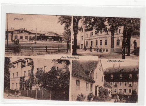 Neudietendorf Neudietendorf mit Bahnhof, Post, Mädchenpensionat und Schwesternhaus ungelaufen kleiner Knick unten rechts, sonst gut erhalten.