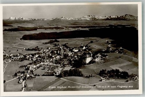 Grönenbach 1941 Fliegeraufnahme des Ortes mit Hohem Schloss Stiftskirche und Alpenpanorama