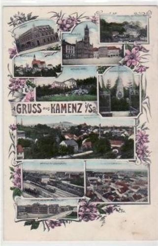 Kamenz Kamenz mit 10 Abbildungen gelaufen und Bahnpoststempel von 1908, Zug Nr. 888. Ecken mit Albumabdrücken, sonst gut erhalten.