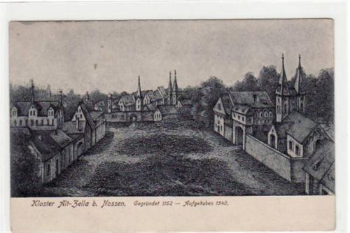 Nossen, Federzeichnung mit Kloster Alt-Zella ungelaufen Gute Erhaltung.