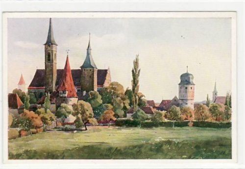Künstlerkarte von Iphofen in Mfr. Teilansicht Kirche ungelaufen Top Erhaltung.