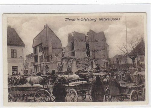 Ortelsburg Markt in Ortelsburg / Szczytno ungelaufen Rückseite leicht fleckig, sonst gut erhalten.