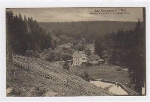 Georgenthal Bad Georgenthal mit Rodebach´s Mühle u. Schlöffel´s Mühle gelaufen 1917. Gute Erhaltung.