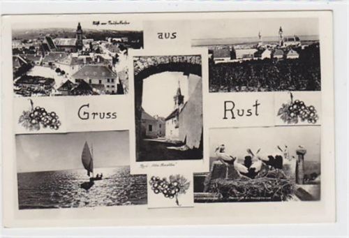 Gruss aus Rust mit fünf verschiedenen Abbildungen gelaufen 1952. Gute Erhaltung.