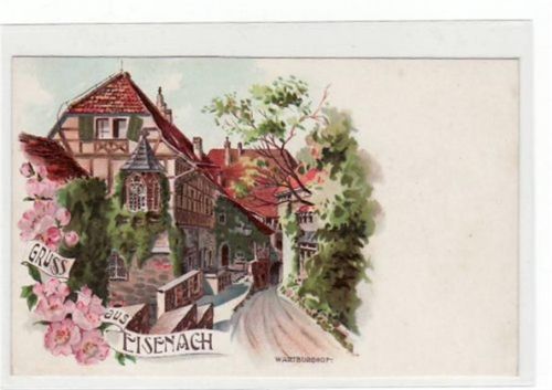 Wartburg Lithographie. Gruß aus Eisenach i. Thür. Wartburghof ungelaufen Eckbug unten links, sonst gut erhalten.