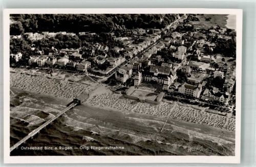 Binz 1941 Fliegeraufnahme von Strand Seebrücke Kurhaus und Ort
