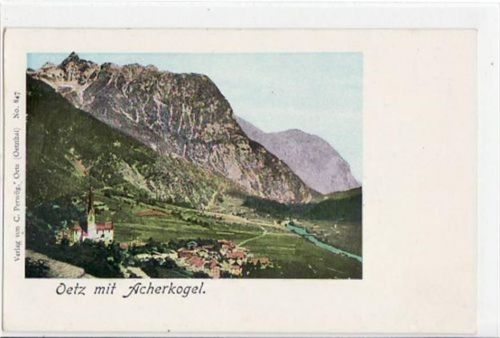 Oetz in Tirol mit Totale und Acherkogel. ungelaufen frühe Karte, da Anschriftseite noch ungeteilt. Gute Erhaltung.