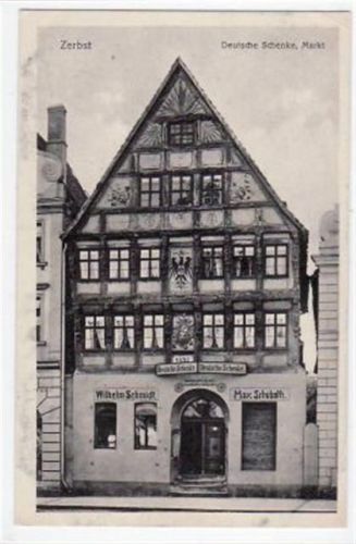 Zerbst Zerbst mit Deutscher Schänke am Markt ungelaufen kleiner Knick oben und unten rechts, sonst gut erhalten.