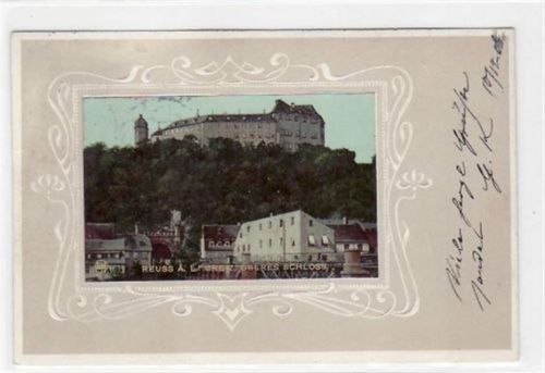 Greiz Greiz, Prägekarte mit oberen Schloss gelaufen von 1905. Gute Erhaltung.