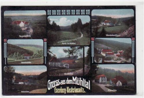 Gruß aus dem Mühltal bei Eisenberg i. Thür. mit verschiedenen Abbildungen gelaufen von 1919. Gute Erhaltung.