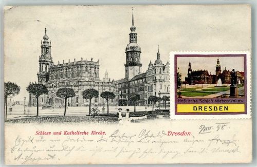 Dresden 1898 Schloss Katholische Kirche Weberdenkmal Hofkirche mit Vignette Art Maximumkarte