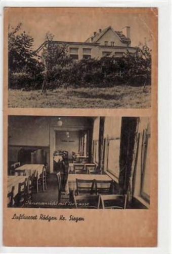 Rödgen bei Siegen mit Pension u. Kaffeehaus Debus gelaufen von 1942 kleiner Knick oben rechts und links, stark stockfleckig, sonst gut erhalten