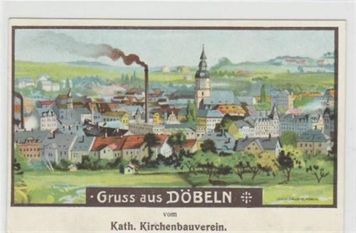 Döbeln Döbeln, Lithographie mit Gesamtansicht. ungelaufen Spendenaufruf des Kathol. Kirchenbau - Vereins. Gute Erhaltung.