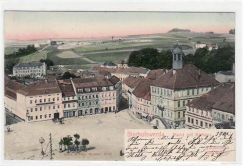 Bischofswerda Bischofswerda mit Markt und Rathaus gelaufen von 1905. Gute Erhaltung.
