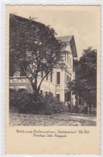 Fotokarte von dem Hotel und Restauration Waldschloß bei Haibach. Ungelaufen. Leichter Bug rechte Seite mitte, sonst gut erhalten.
