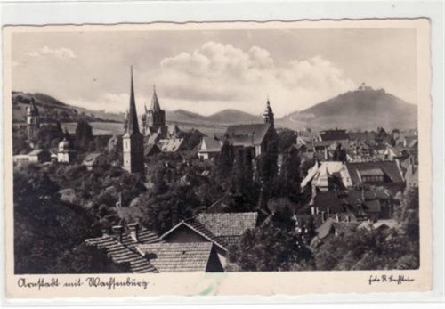 Arnstadt Arnstadt mit Wachsenburg gelaufen 1941. Leichter Stempeldurchdruck. Fleck unten in der Mitte, sonst gut erhalten.