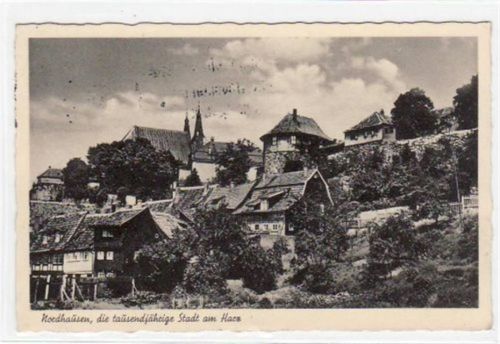 Nordhausen Nordhausen mit Blick auf die alten Wallanlagen und Dom gelaufen von 1939. Leichte Stempelspuren, sonst gut erhalten.