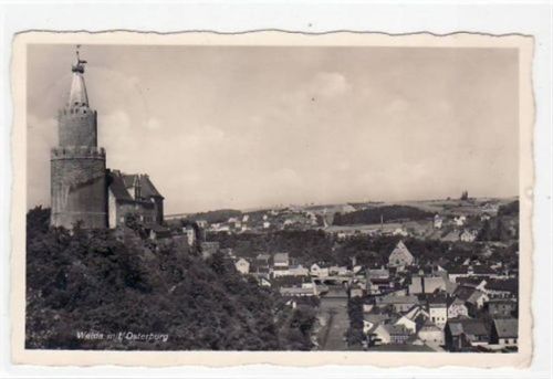 Weida Weida i. Thür. mit Teilansicht und Osterburg gelaufen von 1939. Leichter Stempeldurchdruck, leicht bügig, sonst gut erhalten.
