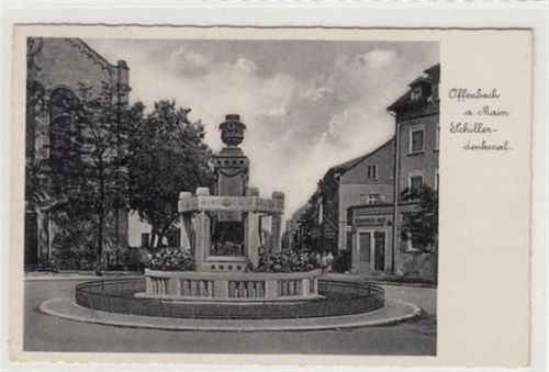 Offenbach Offenbach. Schillerdenkmal gelaufen, ca. 1932. Leichter Stempeldurchdruck, sonst gut erhalten