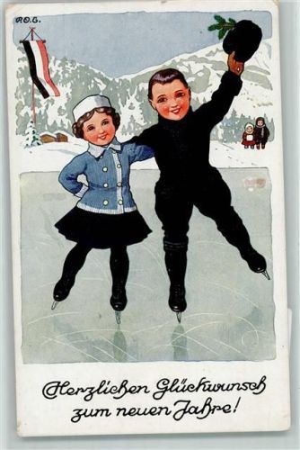 1917 Neujahr Schlittschuhe AK