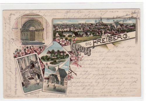 Freiberg Freiberg, Lithographie mit 5 Abbildungen gelaufen von 1900. Leicht fleckig, sonst gut erhalten.