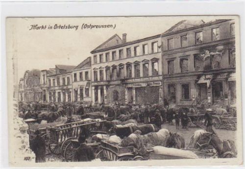 Ortelsburg Ortelsburg / Szczytno. Zerstörte Häuser am Markt ungelaufen Gute Erhaltung.