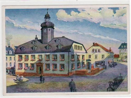 Meerane, Künstlerkarte alten Rathaus. Feldpost, mit Stempel von 1943 kleiner Knick unten rechts, kleine Beschädigung am Rand unten in der Mitte, leichter Schrift- und Stempeldurchdruck, sonst gut erhalten