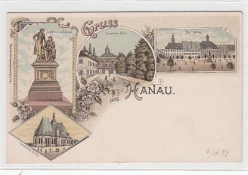 Hanau Hanau, Lithographie. Marktplatz Frankfurter Tor ungelaufen Frühe Karte, da Anschriftseite noch ungeteilt kleiner Knick unten links, leicht fleckig, sonst gut erhalten