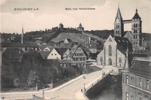 Esslingen am Neckar. ein Blick vom Schelztorturm ungelaufen kleiner Knick unten in der Mitte, sonst gut erhalten