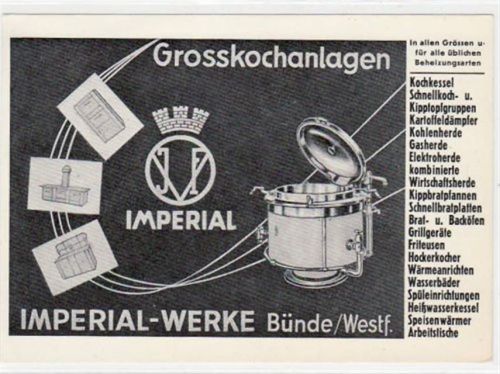 Bünde, Werbekarte Imperial - Werke, Grosskochanlagen ungelaufen Sehr weiche Karte, sonst gut erhalten