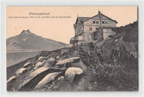 Prinz-Heinrich-Baude Kreis Hirschberg / Jelenia Góra im Riesengebirge mit Blick nach der Schneekoppe ungelaufen Top Erhaltung.