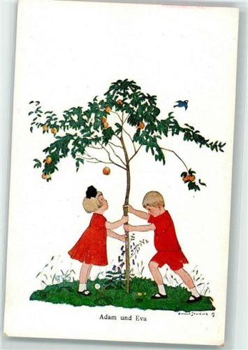 Adam und Eva schütteln den Apfelbaum AK