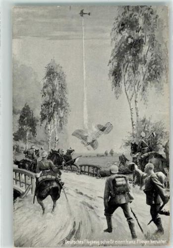 1916 Deutsches Flugzeug schießt franz. Flieger herunter AK