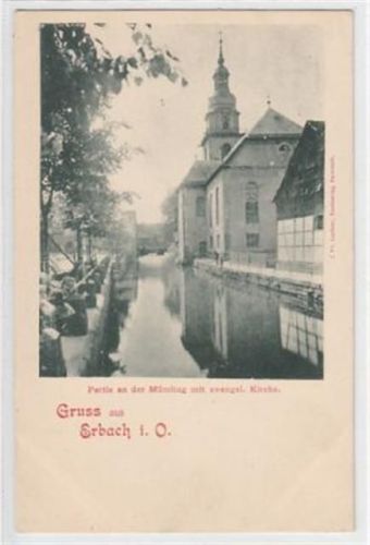 Erbach Erbach im Odenwald. Partie an der Mümling mit evangelischer Kirche. ungelaufen um 1900 Ecken mit Albumabdrücken, sonst gut erhalten