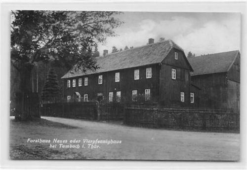 Tambach in Thüringen bei Finsterberg. Neue Forsthaus oder Vierpfennighaus ungelaufen Handschriftliches Datum von 1930. Ecken mit Albumabdrücken, sonst gut erhalten