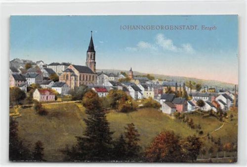 Johanngeorgenstadt Johanngeorgenstadt. Teilansicht mit Kirche ungelaufen Ecken mit Albumabdrücken, leicht fleckig, sonst gut erhalten