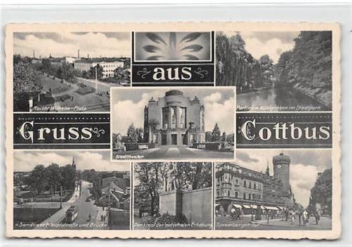 Cottbus mit Kaiser-Wilhelm-Platz und Sandowerhauptstraße ungelaufen Gute Erhaltung.