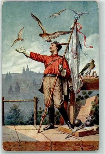 Prag Praha Fahnenträger und Falken AK Turnfest Künstlerkarte