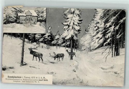 Sandplacken 1908 Gasthaus Pension Josef Heid Hirsch Winter Schnee