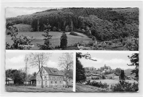 Langenbach mit Gasthof-Pension Beer gelaufen kleiner Knick oben in der Mitte und unten rechts, leichter Stempeldurchdruck, sonst gut erhalten
