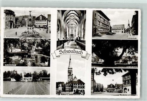 91126 W8540 Schwabach Gebrauchsspuren Marktplatz Brunnen Schwimmbad Rathaus Stadtpark Schwäne