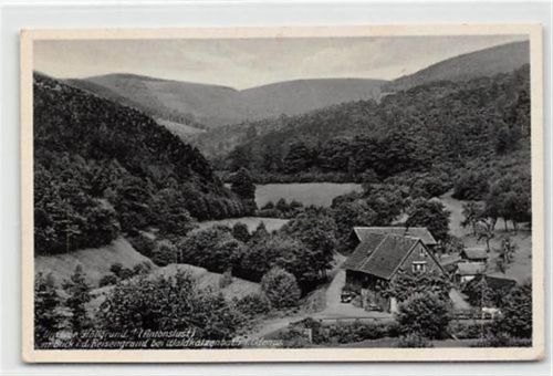 Unterer Höllgrund, Antonlust mit Blick in den Reisengrund bei Waldkatzenbach im Odenwald gelaufen kleiner Knick unten links und rechts, leicht fleckig, sonst gut erhalten