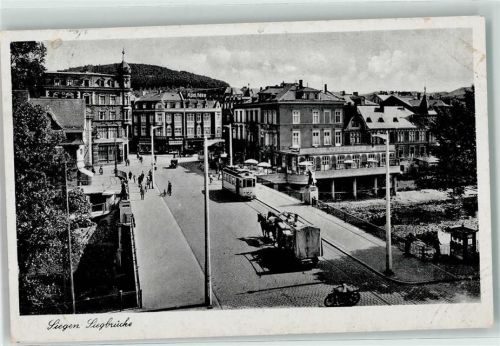 57072 W5900 Siegen - Siegbrücke Straßenbahn Motorrad Cafe Gasthaus Apotheke Pferdewagen