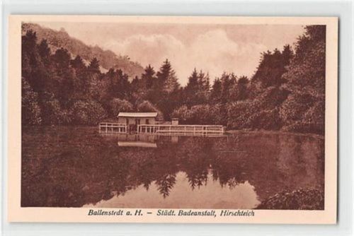 Ballenstedt am Harz. Städt. Badeanstalt, Hirschteich ungelaufen Leichter Bug oben links, sonst gut erhalten