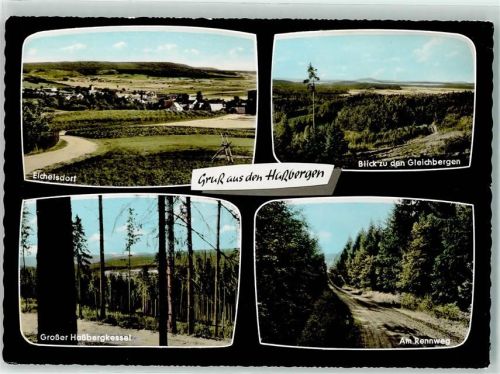 97461 W8729 Eichelsdorf , Unterfr - gasthaus Schwedenschanze Blick zu den Gleichbergen Großer Haßbergkessel am Rennweg