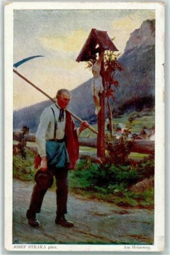 1924 sign. Straka Bauer Heimweg Sense Galerie Wiener Künstler 562 AK