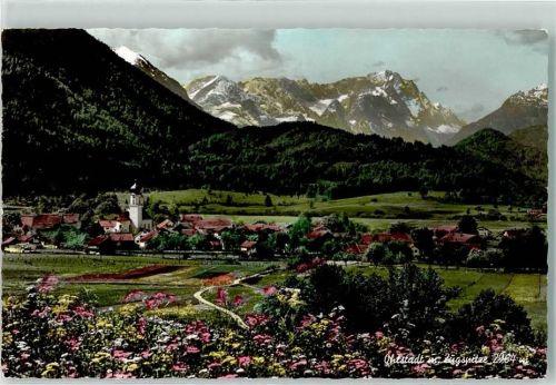 82441 W8115 Ohlstadt Foto AK Zugspitze Kirche