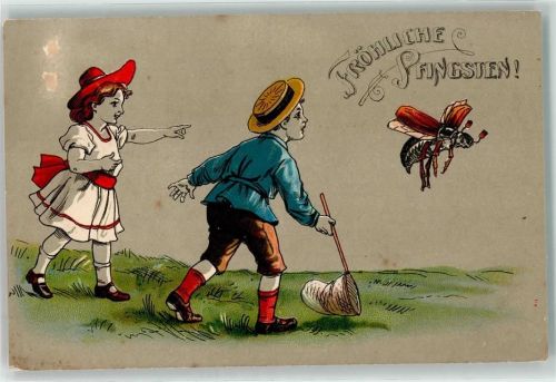 Kinder wollen einen Maikäfer fangen AK