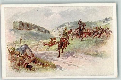 Rotes Kreuz Nr. 238 österr.-ungar. Panzerzug sign. E. Jung Gefechte WK I Kriegsfürsorgeamt Künstlerkarte